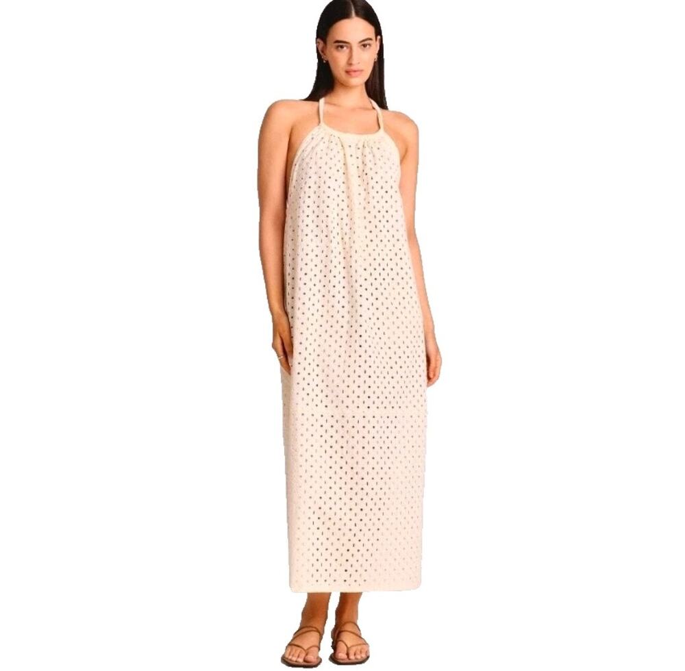 Vitamin A Cream Eyelet Halter Maxi Dress Size XS Beachy Coverup Boho Cottagecore